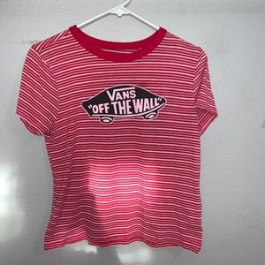 Red and white striped Vans shirt.